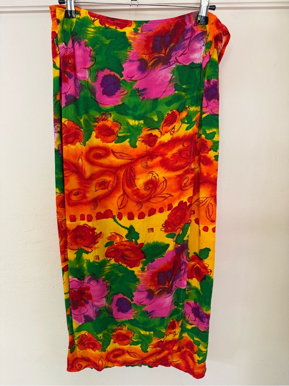 Jams World Floral Wrap Maxi Skirt Adjustable Waist 26–28” Hawaiian Art Print Med